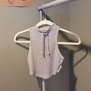 Gymshark Women's Ribbed Mockneck Racerback Crop Tank Top, Size XS, Light Gray